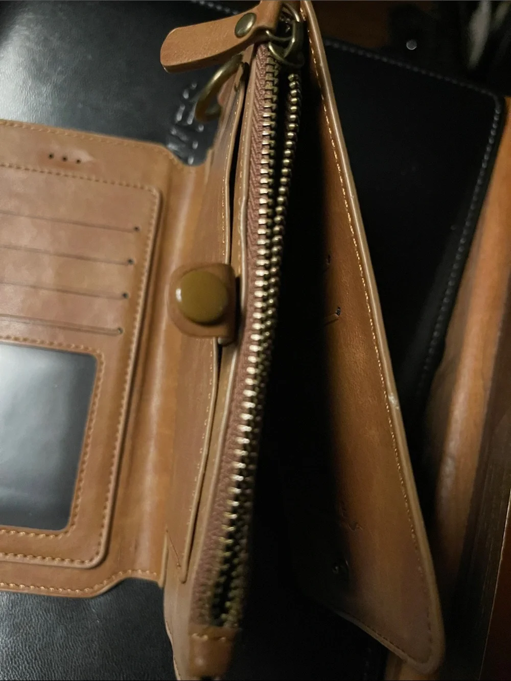 Flovent Tan/Brown Leather Zip CC card holder, Wallet and Phone Case